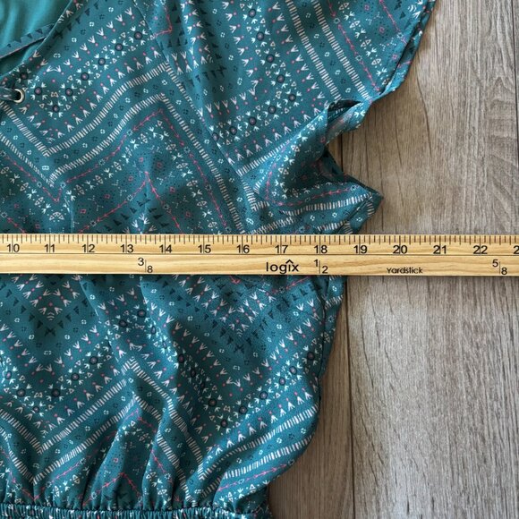 Maurices Teal Chevron Print V-Neck Mini Dress with Flutter Sleeves Size Large - Picture 5 of 10